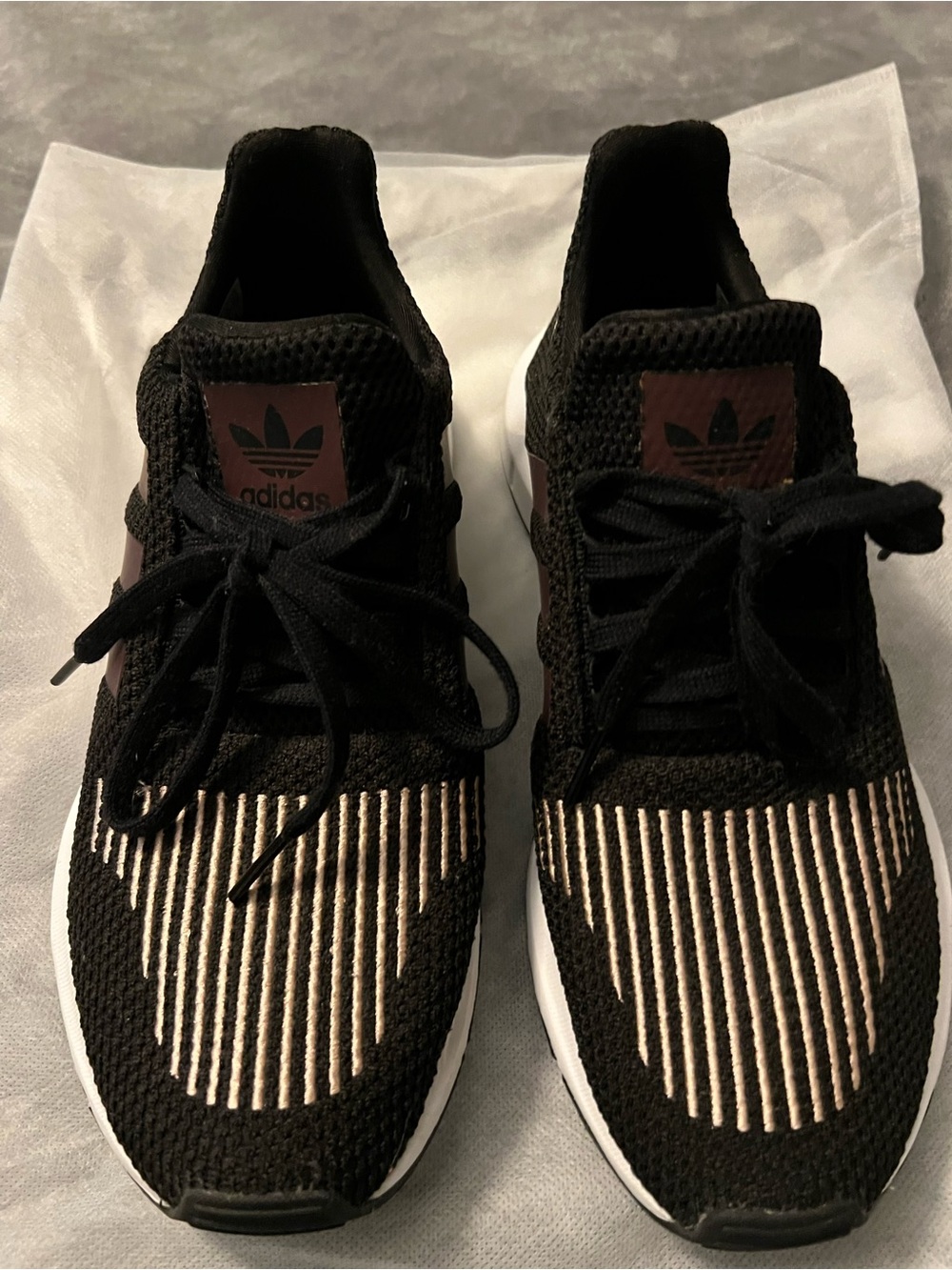 adidas Women’s  Swift Run Black Sneakers with Cream Stripe Accents